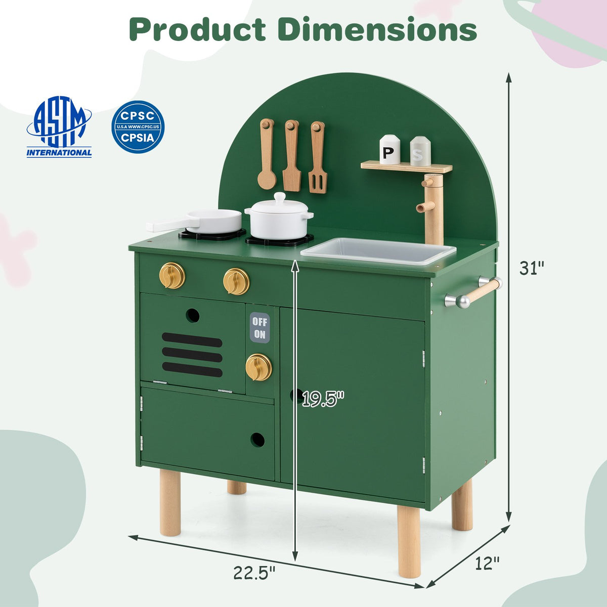 Play Kitchen for Kids Wooden Kitchen Playset with Stoves Faucet Sink Microwave and Oven-Green view 4