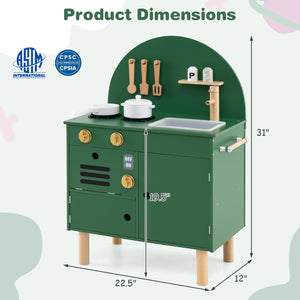 Play Kitchen for Kids Wooden Kitchen Playset with Stoves Faucet Sink Microwave and Oven-Green view 4