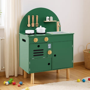 Play Kitchen for Kids Wooden Kitchen Playset with Stoves Faucet Sink Microwave and Oven-Green view 5