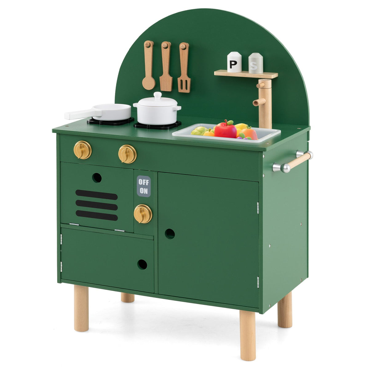 Play Kitchen for Kids Wooden Kitchen Playset with Stoves Faucet Sink Microwave and Oven-Green view 6