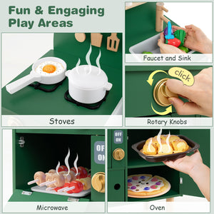 Play Kitchen for Kids Wooden Kitchen Playset with Stoves Faucet Sink Microwave and Oven-Green view 7