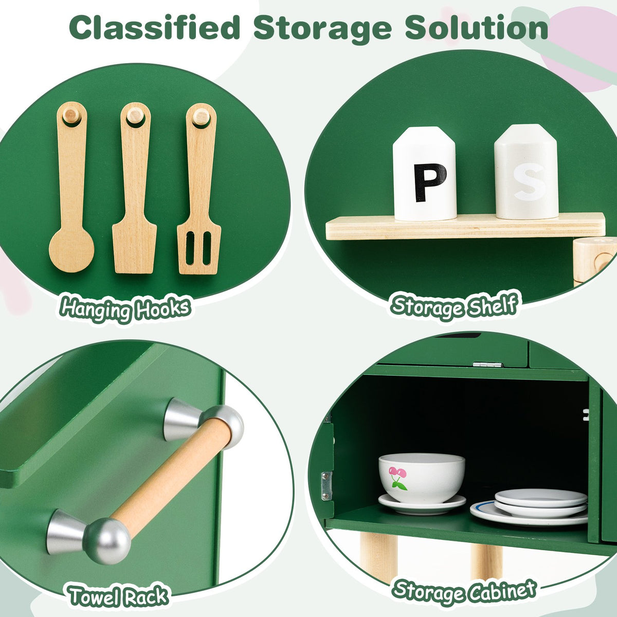 Play Kitchen for Kids Wooden Kitchen Playset with Stoves Faucet Sink Microwave and Oven-Green view 8