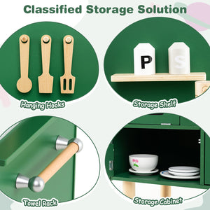 Play Kitchen for Kids Wooden Kitchen Playset with Stoves Faucet Sink Microwave and Oven-Green view 8