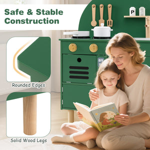 Play Kitchen for Kids Wooden Kitchen Playset with Stoves Faucet Sink Microwave and Oven-Green view 9