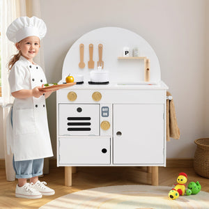 Play Kitchen for Kids Wooden Kitchen Playset with Stoves Faucet Sink Microwave and Oven-White view 2