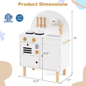 Play Kitchen for Kids Wooden Kitchen Playset with Stoves Faucet Sink Microwave and Oven-White view 4