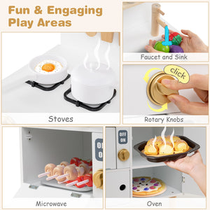 Play Kitchen for Kids Wooden Kitchen Playset with Stoves Faucet Sink Microwave and Oven-White view 6