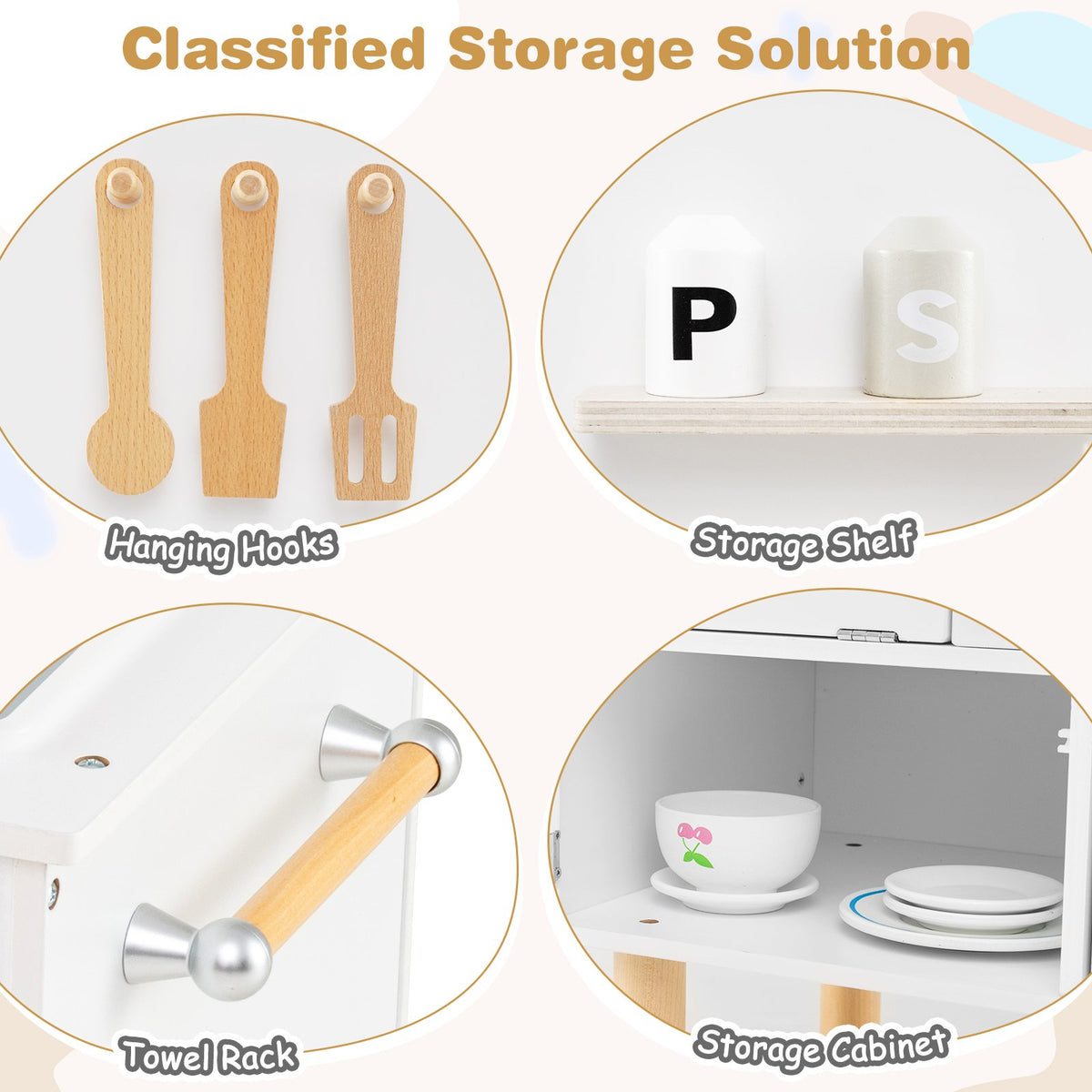 Play Kitchen for Kids Wooden Kitchen Playset with Stoves Faucet Sink Microwave and Oven-White view 7