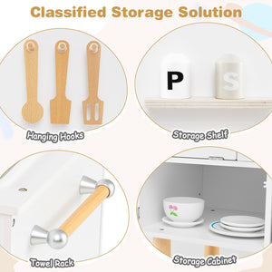 Play Kitchen for Kids Wooden Kitchen Playset with Stoves Faucet Sink Microwave and Oven-White view 7