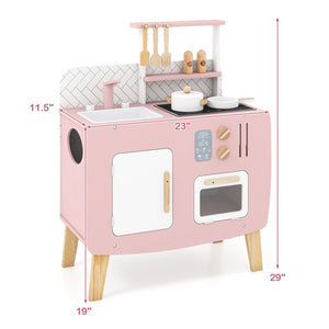 Play Kitchen for Kids Wooden Kitchen Playset with Stoves Sink Faucet and Oven view 5