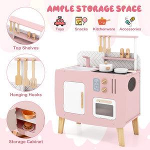 Play Kitchen for Kids Wooden Kitchen Playset with Stoves Sink Faucet and Oven view 8