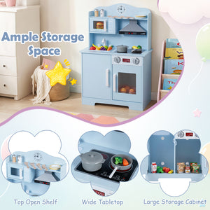 Play Kitchen for Kids Wooden Playset with Range Hood and Microwave-Blue view 5