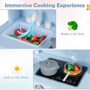 Play Kitchen for Kids Wooden Playset with Range Hood and Microwave-Blue view 6