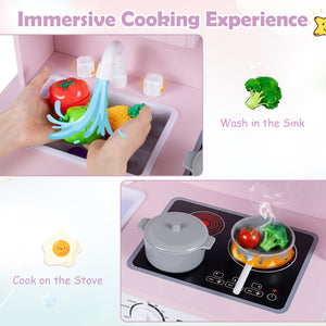 Play Kitchen for Kids Wooden Playset with Range Hood and Microwave-Pink view 6