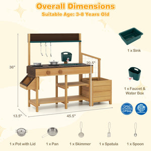Play Kitchen for Kids Wooden Toy Kitchen Playset Pretend Mud Kitchen-Brown view 4