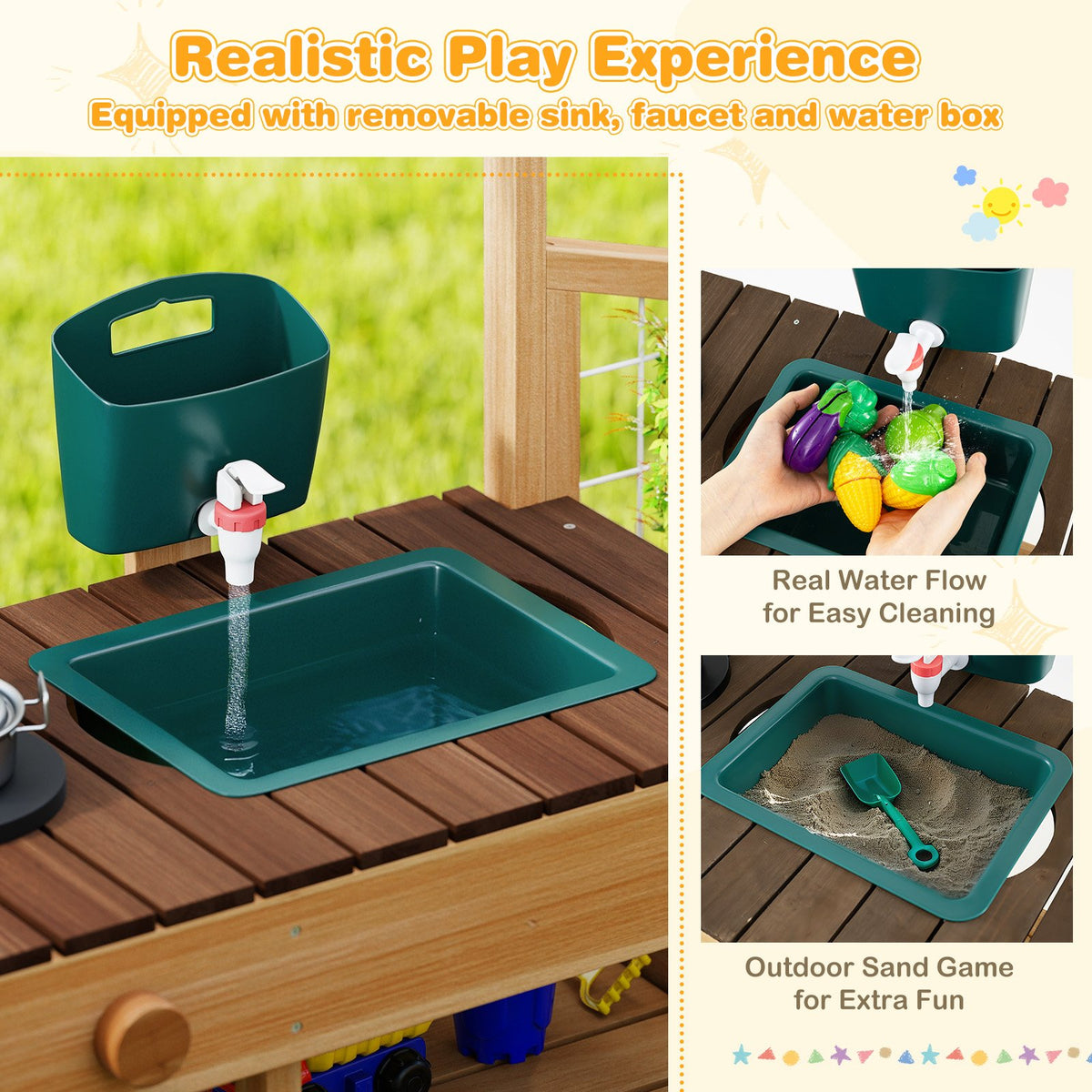 Play Kitchen for Kids Wooden Toy Kitchen Playset Pretend Mud Kitchen-Brown view 6
