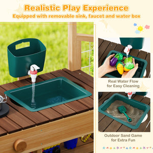 Play Kitchen for Kids Wooden Toy Kitchen Playset Pretend Mud Kitchen-Brown view 6