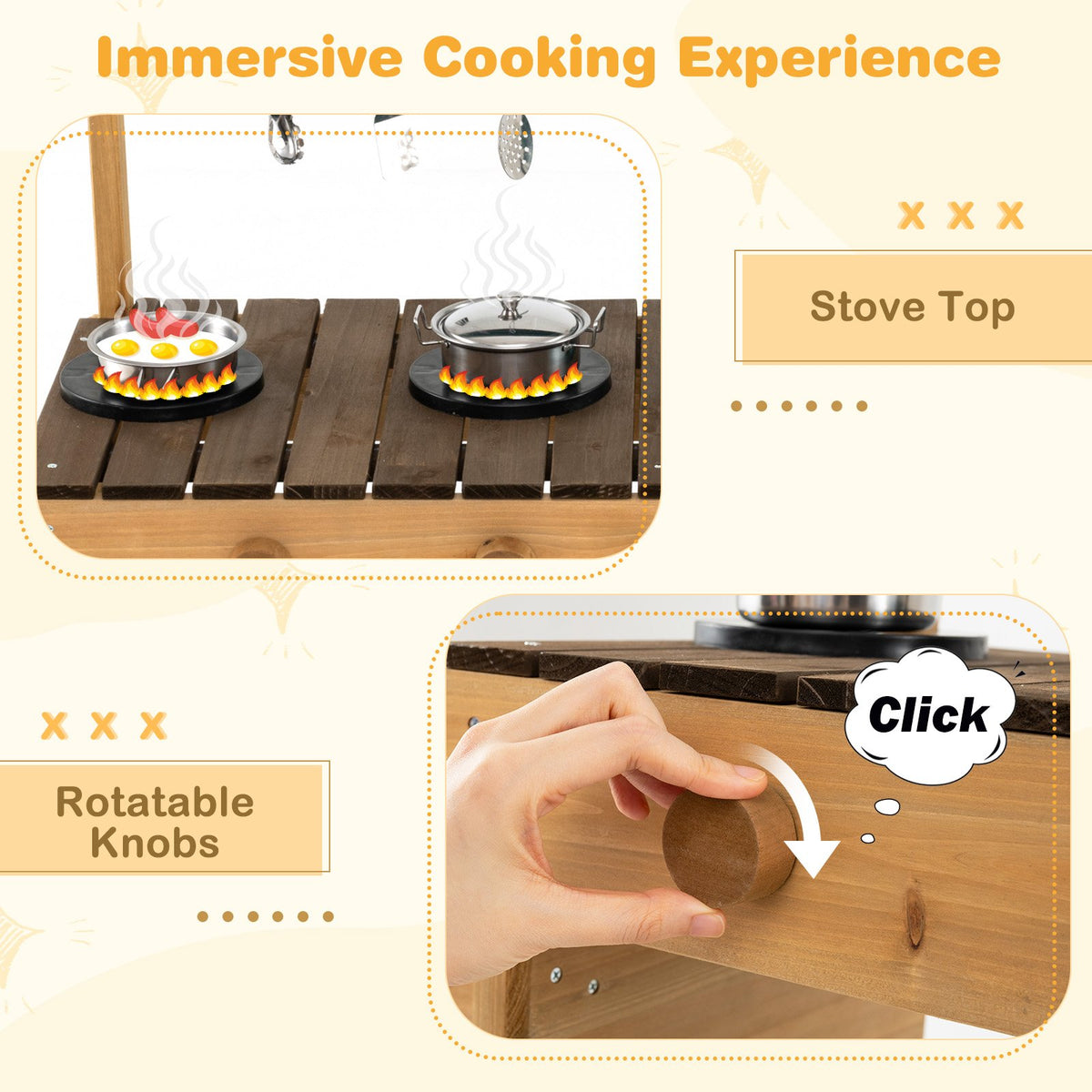 Play Kitchen for Kids Wooden Toy Kitchen Playset Pretend Mud Kitchen-Brown view 8