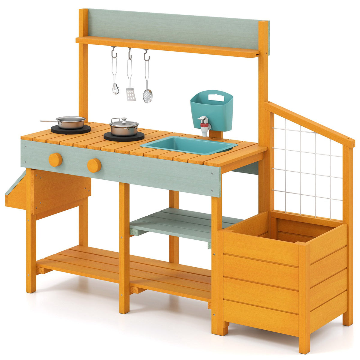 Play Kitchen for Kids Wooden Toy Kitchen Playset Pretend Mud Kitchen-Yellow