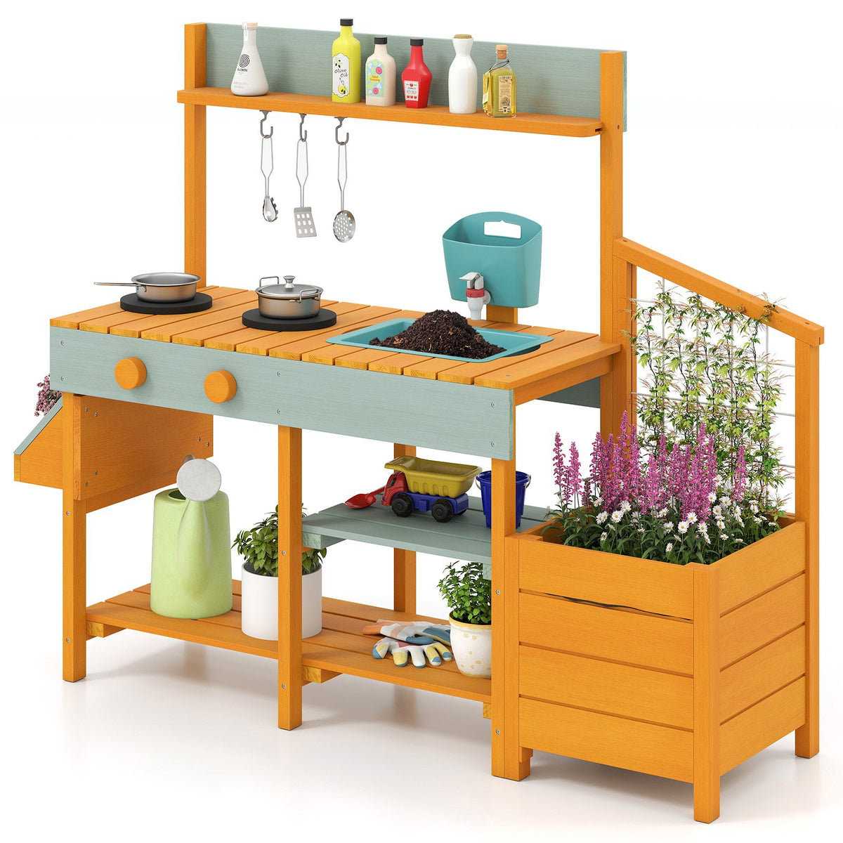 Play Kitchen for Kids Wooden Toy Kitchen Playset Pretend Mud Kitchen-Yellow view 3
