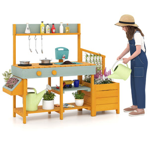 Play Kitchen for Kids Wooden Toy Kitchen Playset Pretend Mud Kitchen-Yellow view 5