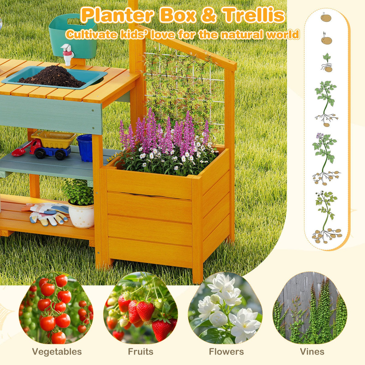 Play Kitchen for Kids Wooden Toy Kitchen Playset Pretend Mud Kitchen-Yellow view 7
