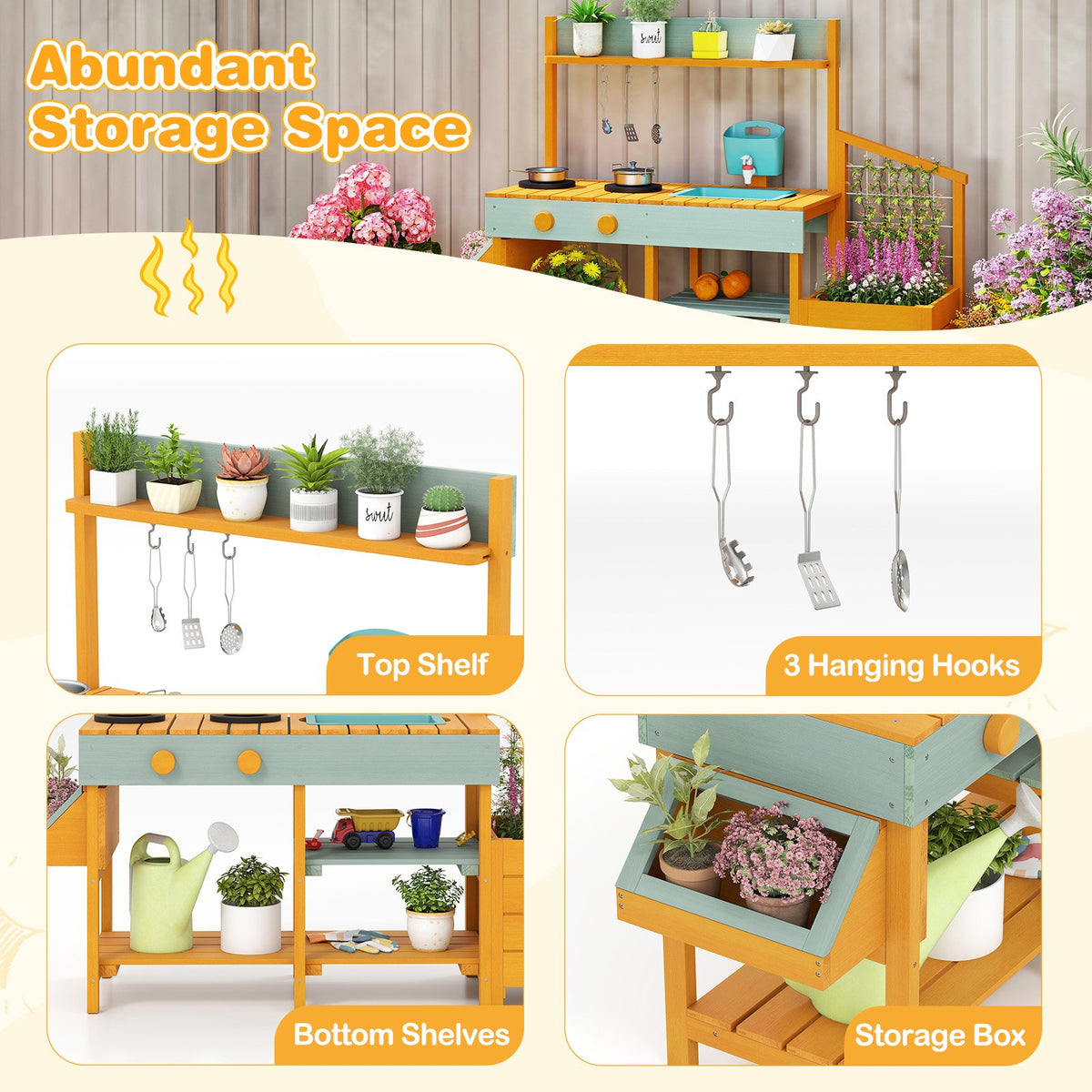 Play Kitchen for Kids Wooden Toy Kitchen Playset Pretend Mud Kitchen-Yellow view 9