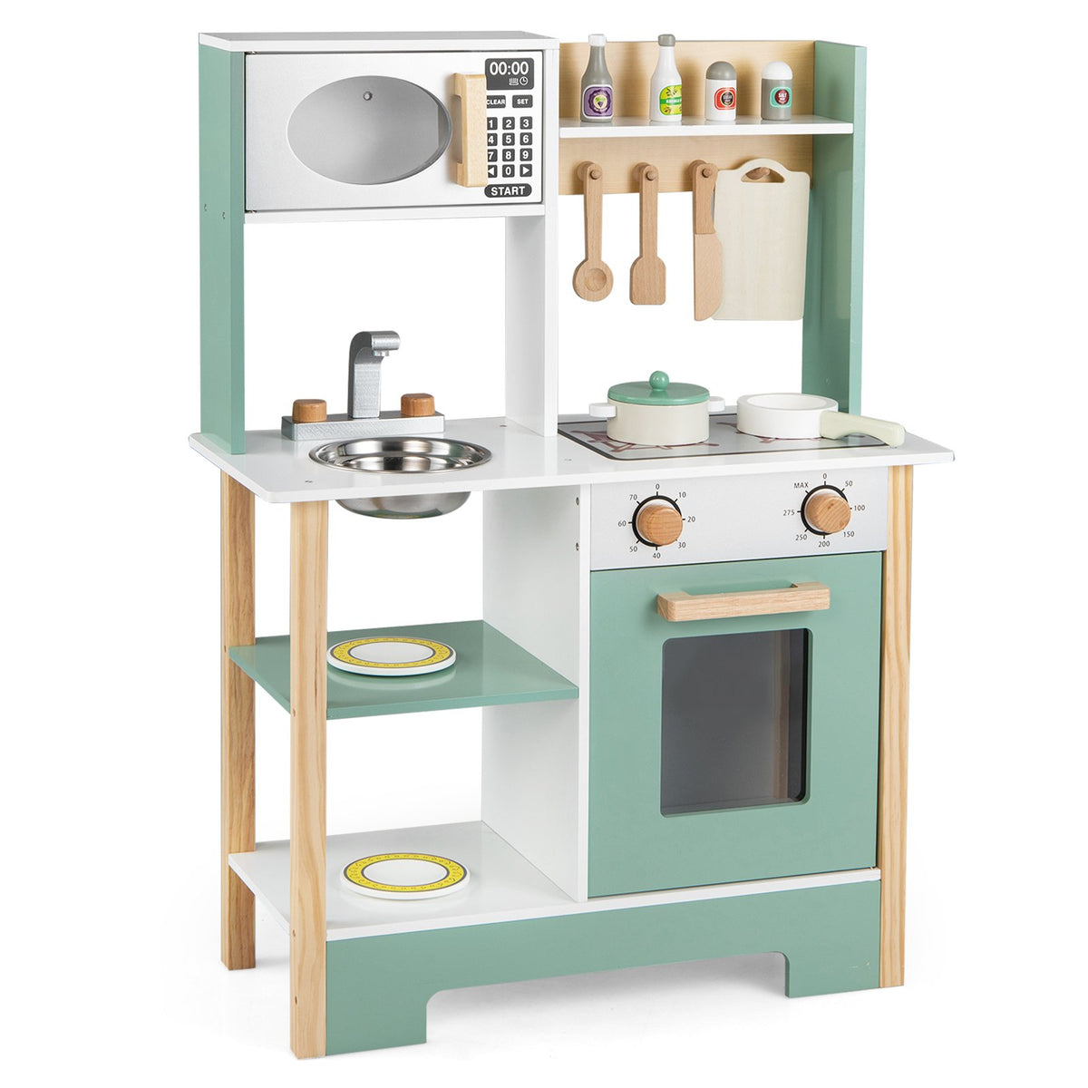 Play Kitchen Wooden Toy Kitchen Playset with Chalkboard Birthday Gift for Kids Aged 3 +-Green