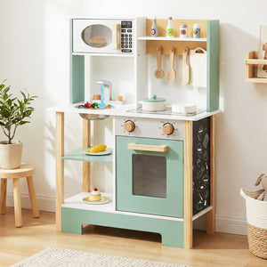 Play Kitchen Wooden Toy Kitchen Playset with Chalkboard Birthday Gift for Kids Aged 3 +-Green view 6