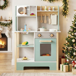 Play Kitchen Wooden Toy Kitchen Playset with Chalkboard Birthday Gift for Kids Aged 3 +-Green view 7