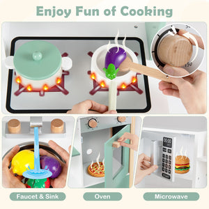 Play Kitchen Wooden Toy Kitchen Playset with Chalkboard Birthday Gift for Kids Aged 3 +-Green view 9