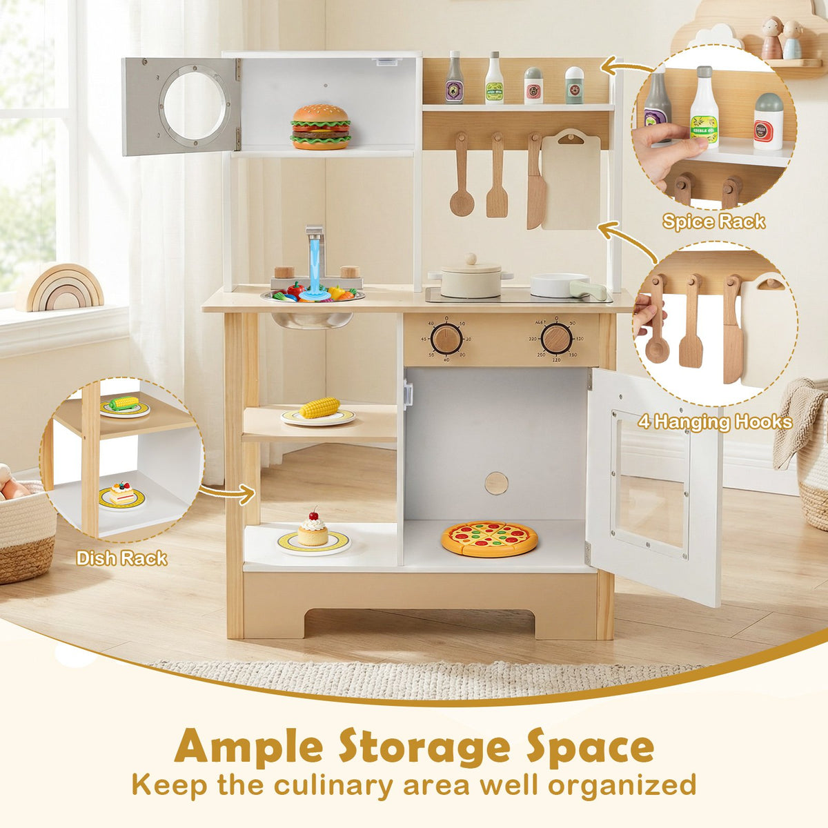 Play Kitchen Wooden Toy Kitchen Playset with Chalkboard Birthday Gift for Kids Aged 3 +-White view 8