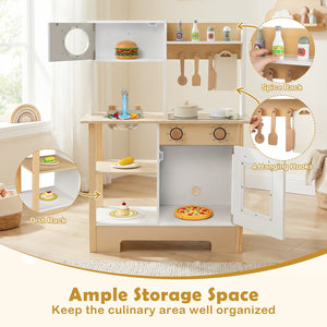 Play Kitchen Wooden Toy Kitchen Playset with Chalkboard Birthday Gift for Kids Aged 3 +-White view 8