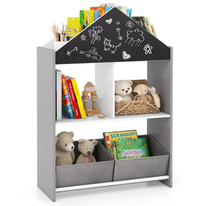 Playhouse Kids Bookshelf with Chalkboard and Whiteboard for 3-6 Years-Gray view 4