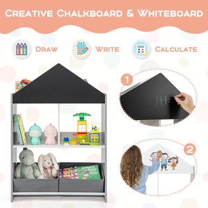 Playhouse Kids Bookshelf with Chalkboard and Whiteboard for 3-6 Years-Gray view 9