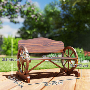 Wooden Outdoor Bench, Garden Patio Loveseat with Wagon Wheel Armrests, 528LBS Capacity, Carbonized