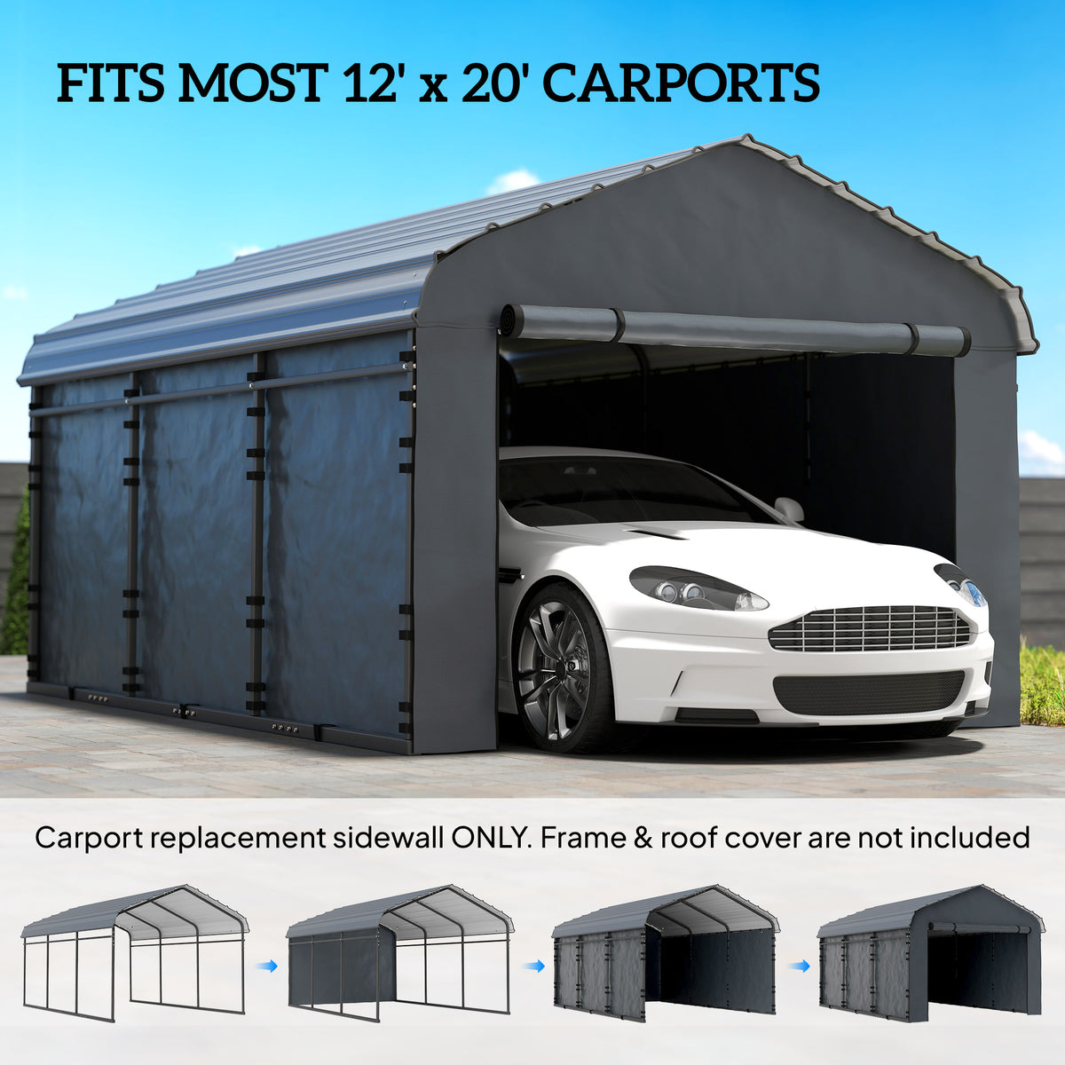 Carport Replacement Canopy Cover Sidewalls for 12' x 20' Carport – view 3