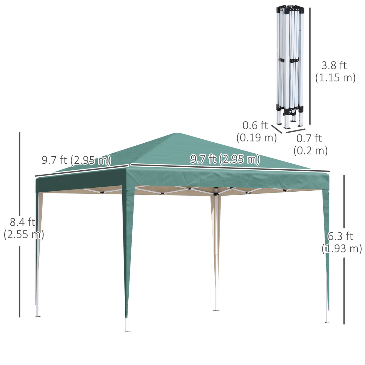 10 x 10ft Folding Pop Up Tent Outdoor Gazebo Canopy with Carrying Bag, Dark Green