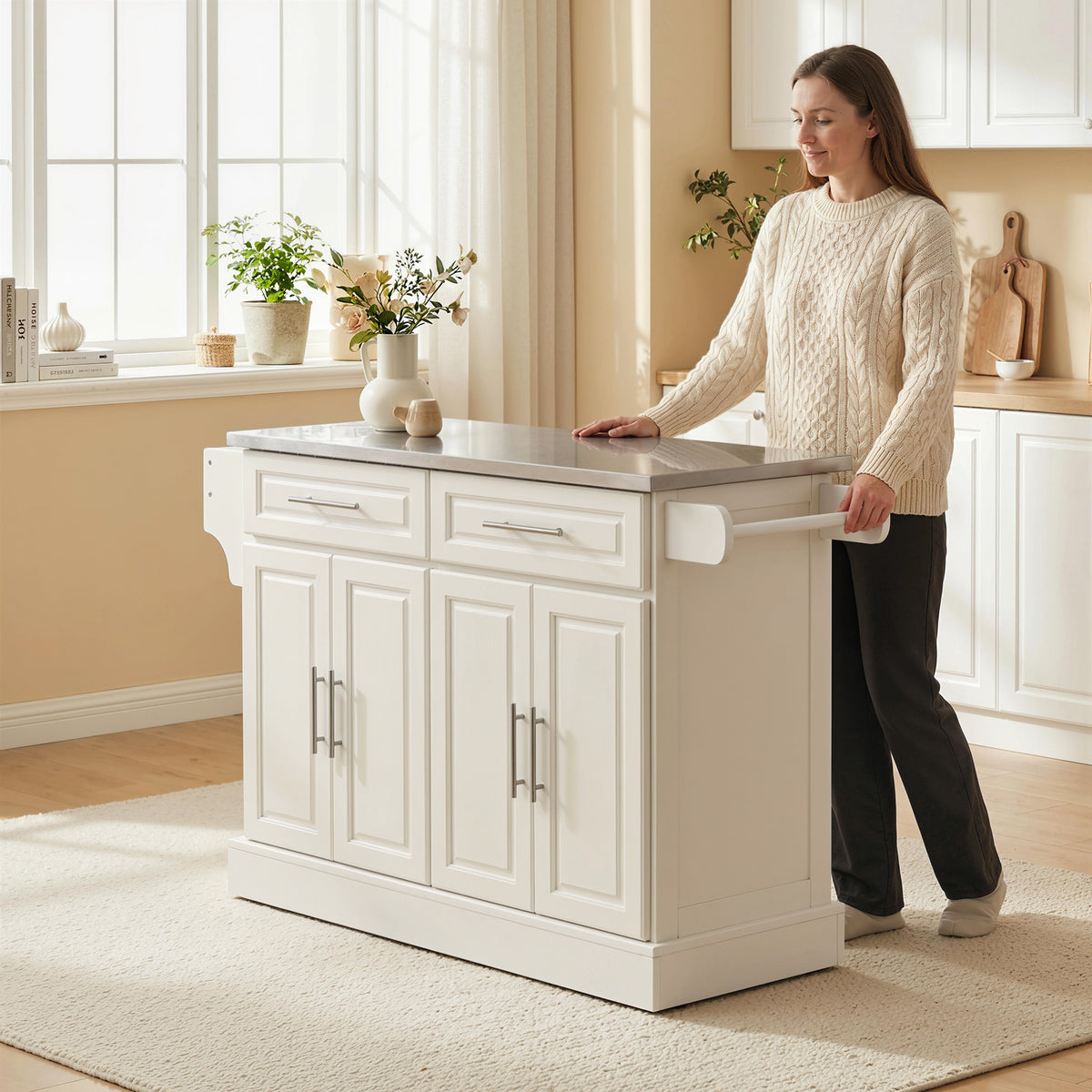 Stainless Steel Kitchen Island with Storage and Stainless Steel Top, Kitchen Trolley with Drawers – view 28