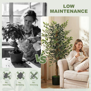 Artificial Tree, Fake Ficus Tree with Leaves, Faux Plant in Nursery Pot for Indoor Decoration