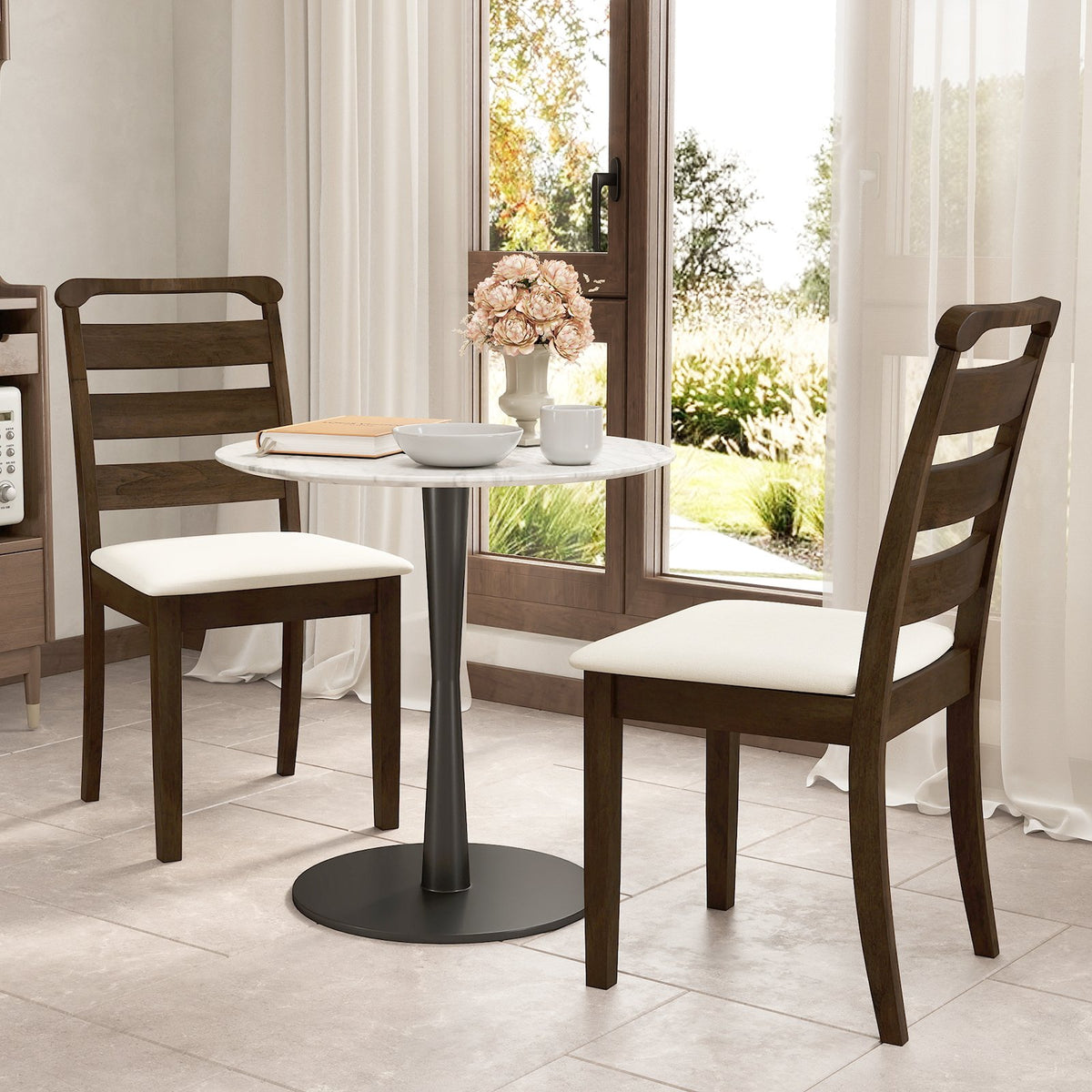 Polyester Upholstered Wooden Dining Chair Set of 2-Walnut view 3