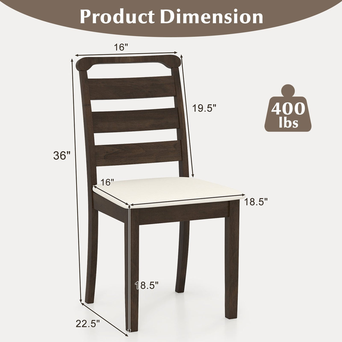 Polyester Upholstered Wooden Dining Chair Set of 2-Walnut view 4