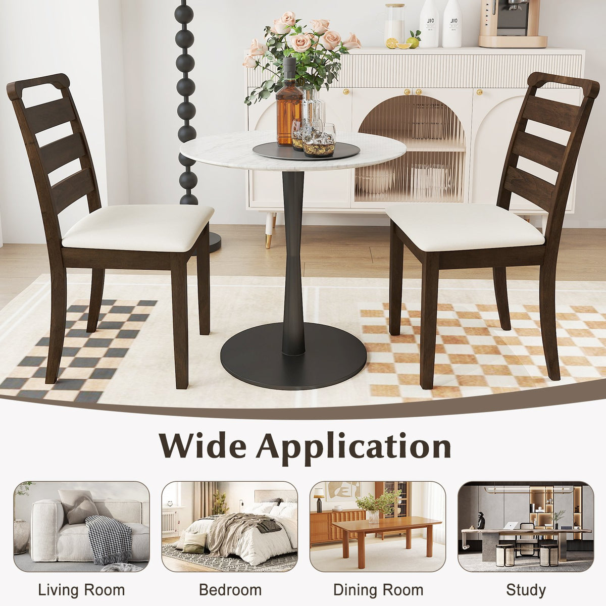Polyester Upholstered Wooden Dining Chair Set of 2-Walnut view 6