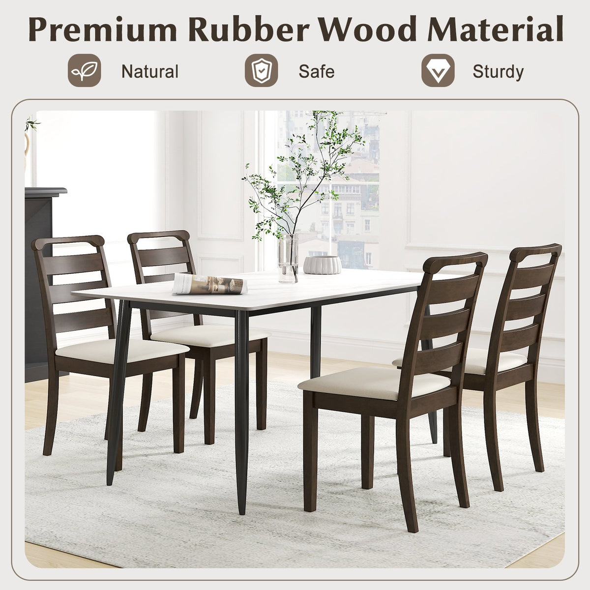 Polyester Upholstered Wooden Dining Chair Set of 2-Walnut view 7
