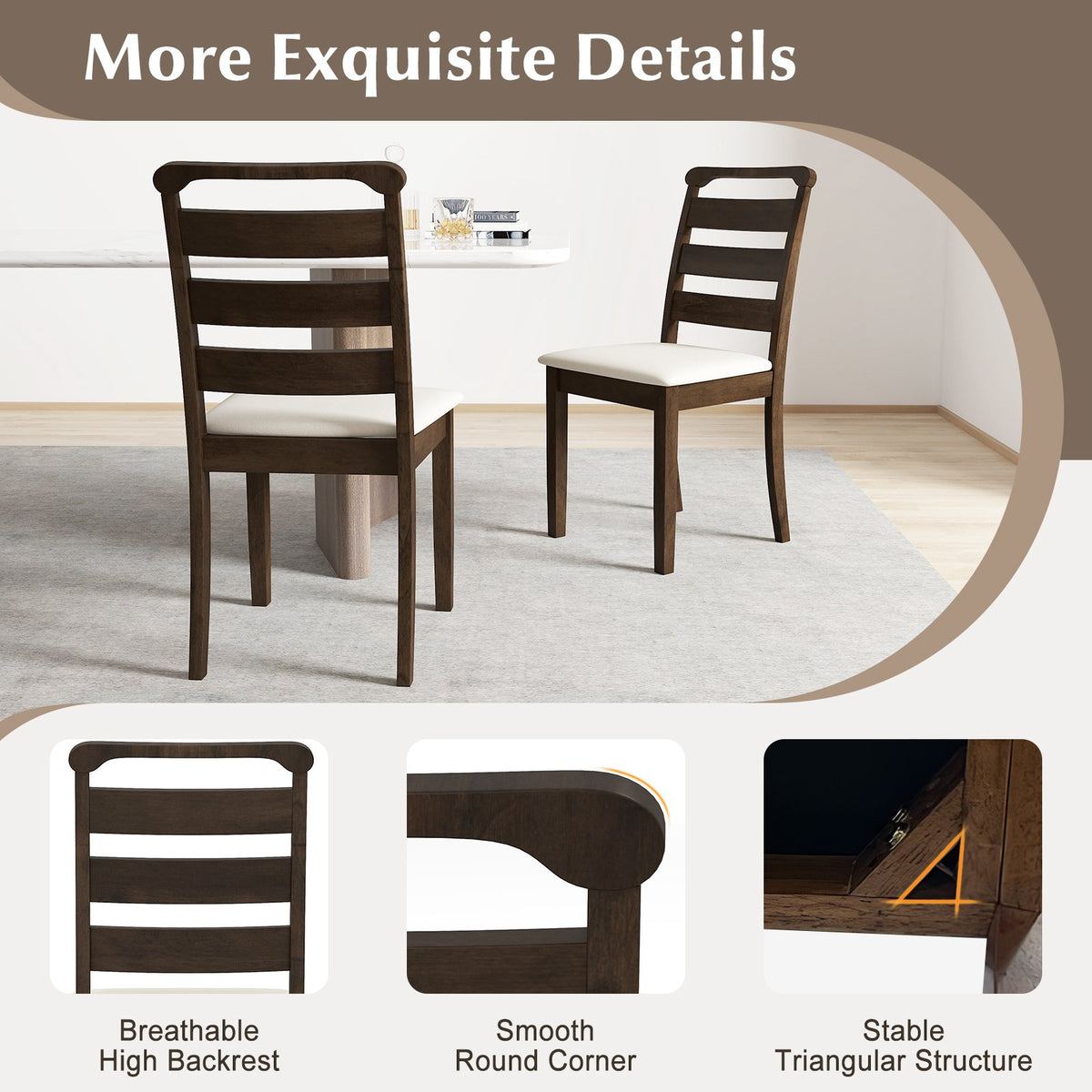 Polyester Upholstered Wooden Dining Chair Set of 2-Walnut view 8