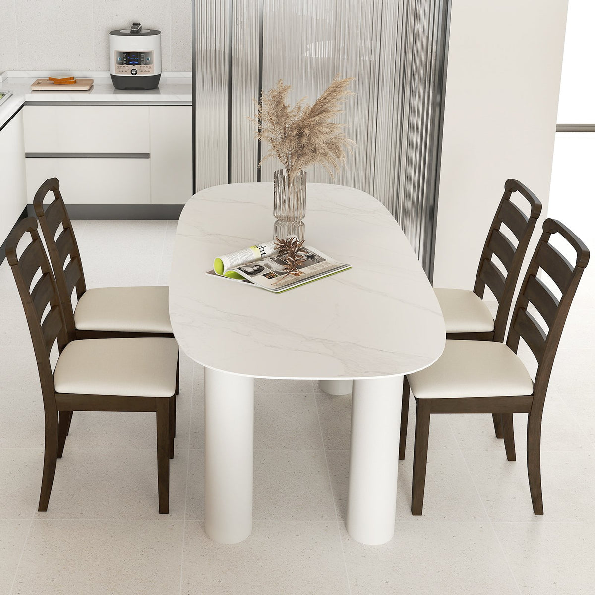 Polyester Upholstered Wooden Dining Chair Set of 2-Walnut view 9