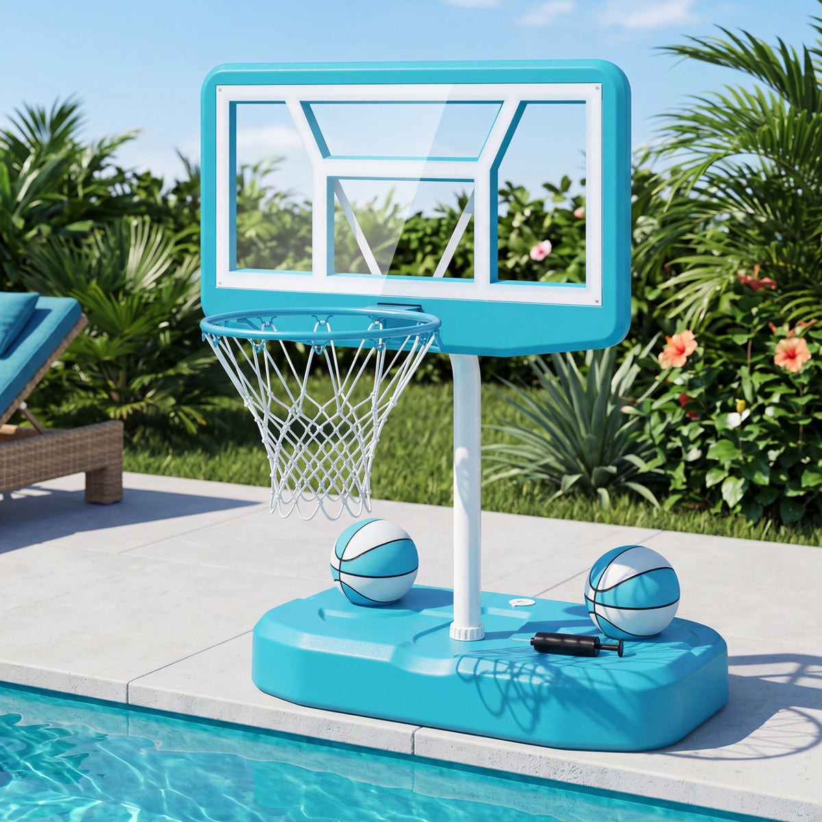 Pool Basketball Hoop Set with 2 Balls and Pump for Water Games-Blue view 2