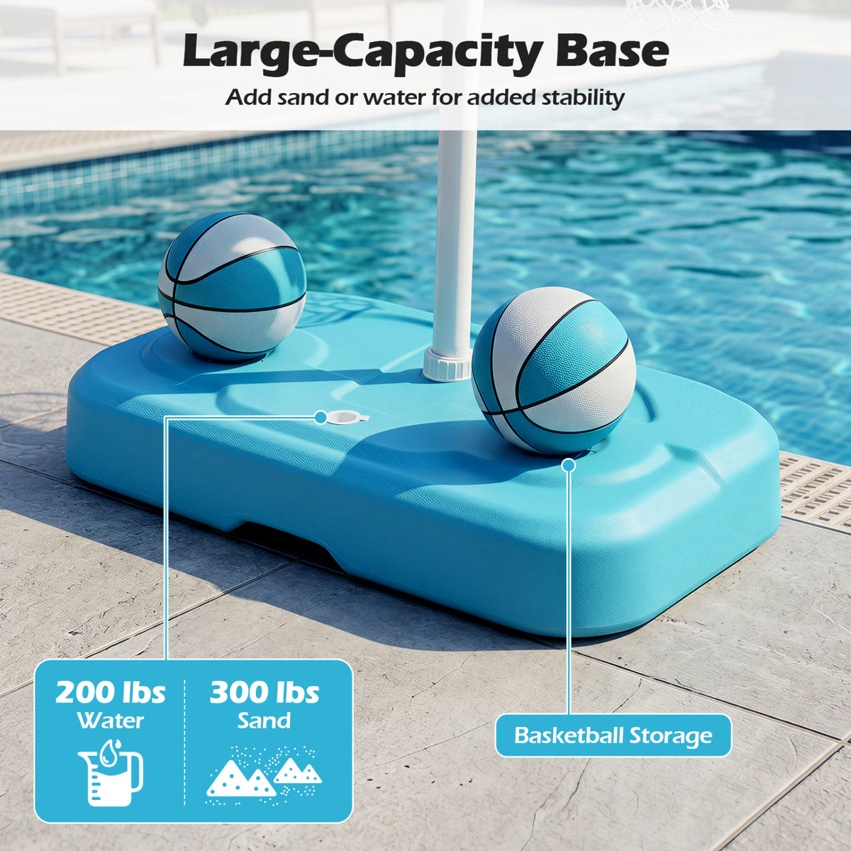 Pool Basketball Hoop Set with 2 Balls and Pump for Water Games-Blue view 8