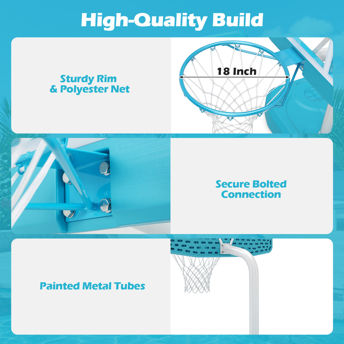 Pool Basketball Hoop Set with 2 Balls and Pump for Water Games-Blue view 9