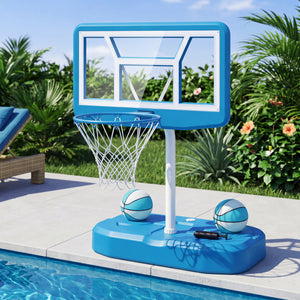 Pool Basketball Hoop Set with 2 Balls and Pump for Water Games-Light Blue view 2